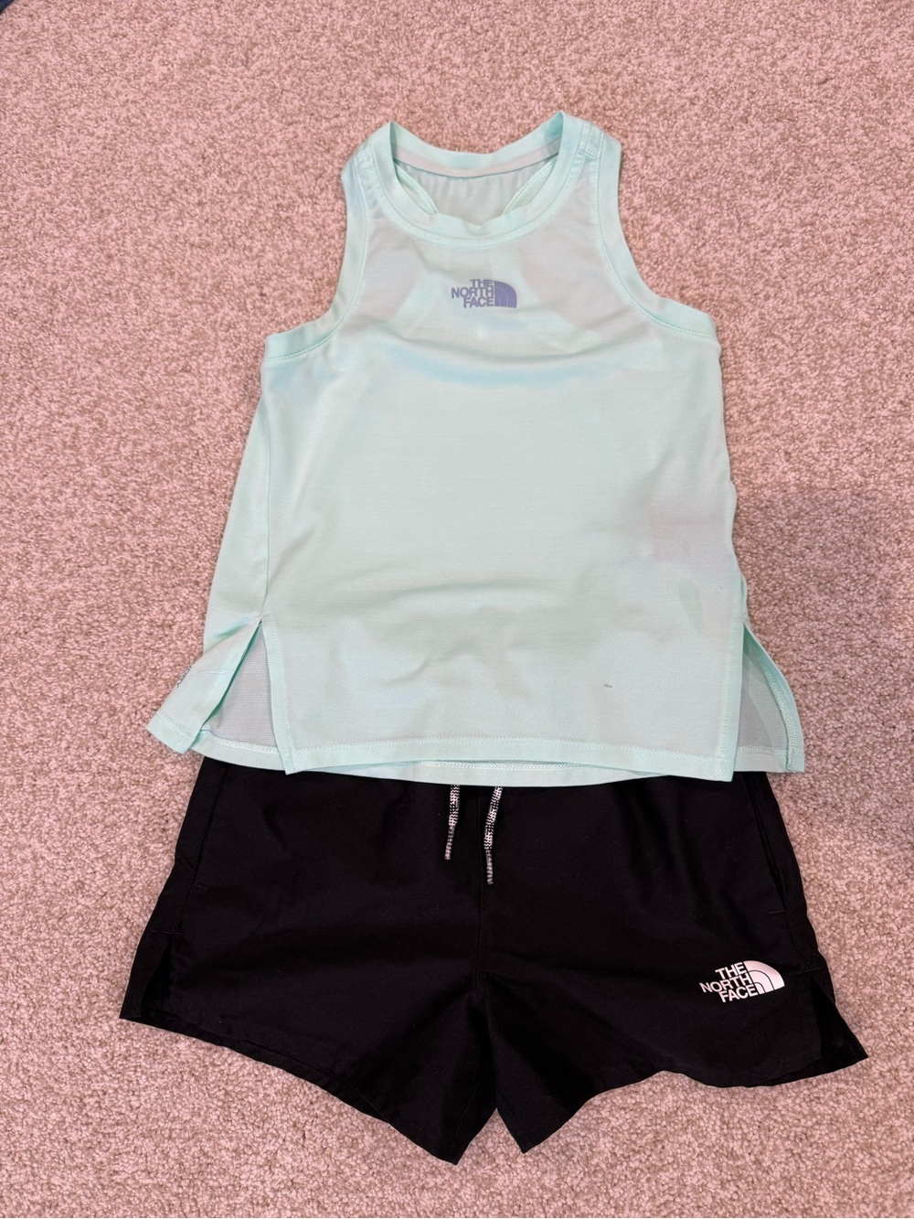 The North Face Mint Tank Swim Top and Black Shorts Set